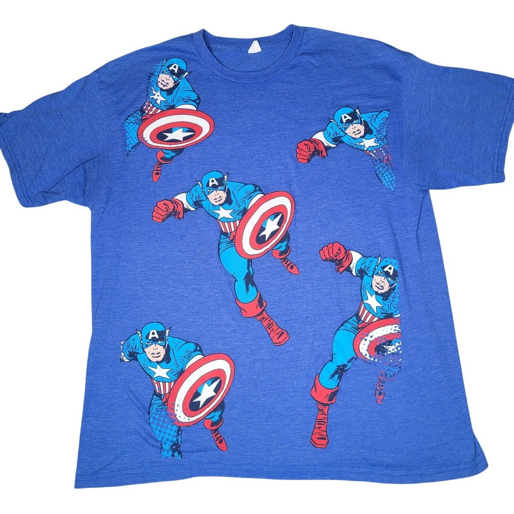 Marvel Captain America T-Shirt Mens XL Blue Graphic Print Short Sleeve Crew Neck
